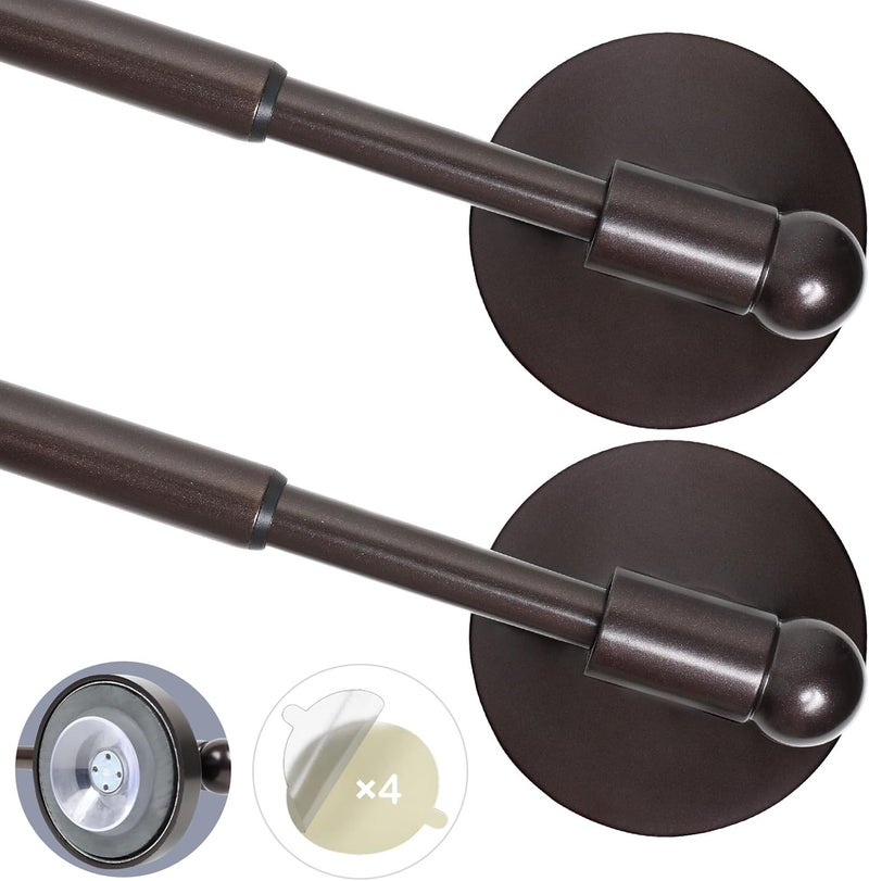 INSFITY Heavy Duty Magnetic Curtain Rods for Metal Door (16-28" Pack 2 Bronze) Magnetic Cafe Curtain Rod with Strong Magnet & Suction-Cup (Patent Pending) - Image 1